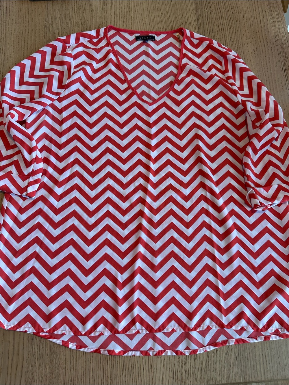 Kiara Red & White Chevron V-Neck Blouse